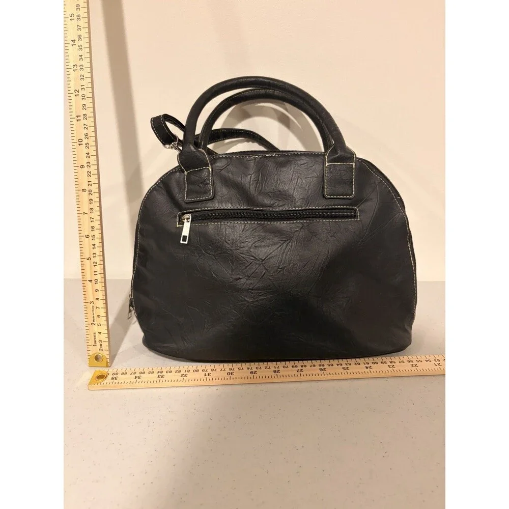 Stone & Co. Black Dome Satchel Top Handle, Zip, Detach/Adjust Strap, Pockets